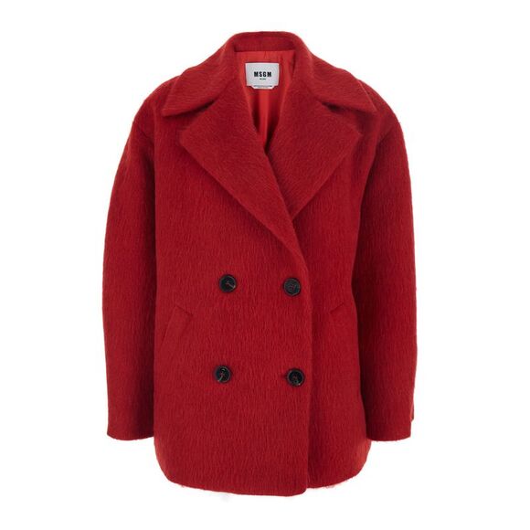 Msgm Women Red Double-Breasted Coat With Wide Notched Revers In Wool Blend Woman - Picture 1 of 3
